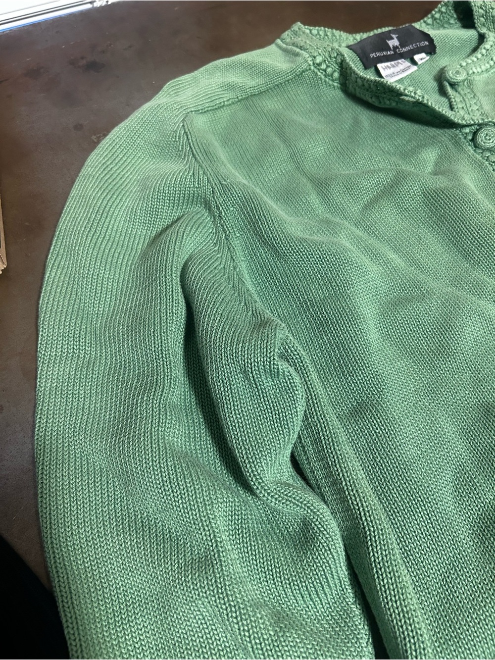 Peruvian Connection Women's XL Pima Cotton Green Button Cardigan Grandma Boho - Picture 4 of 9